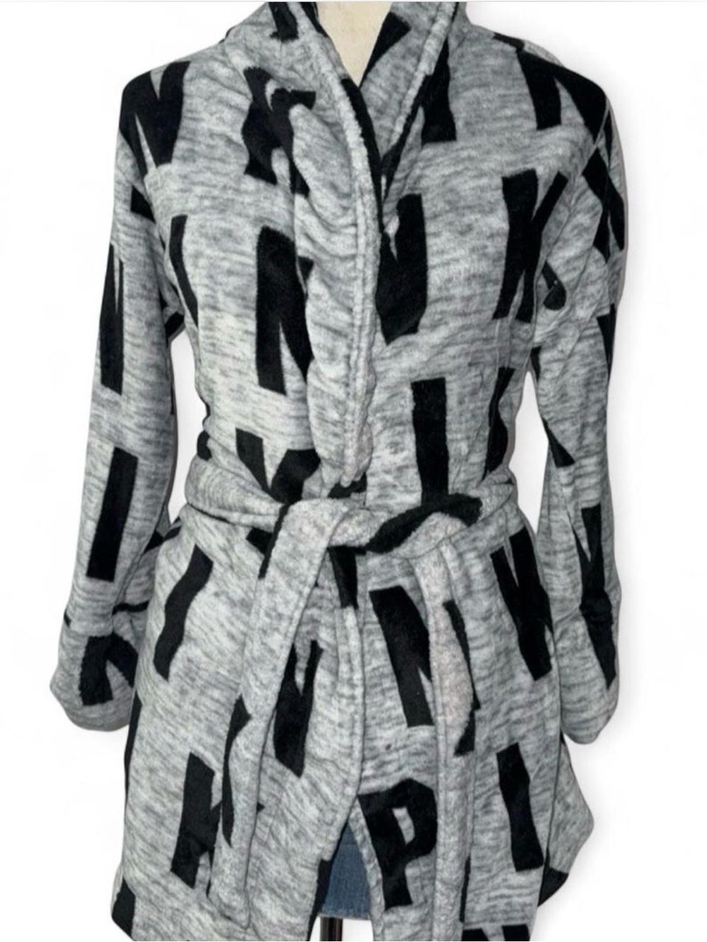 PINK Victoria's Secret Gray Robe with Black Logo Pattern